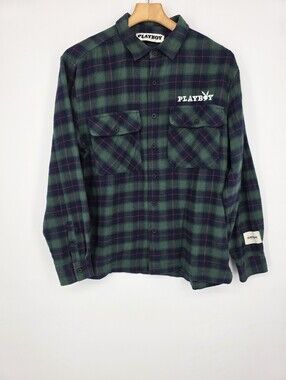 Playboy by PacSun Green Muticolor Plaid Flannel Shirt Size M.